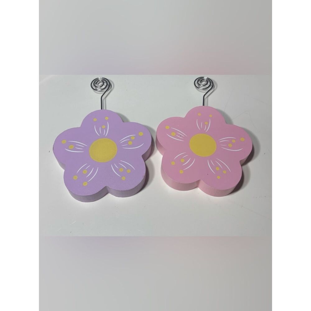 New Set of 2 Flower Photo Holders - Pink & Lavender with Yellow Centers